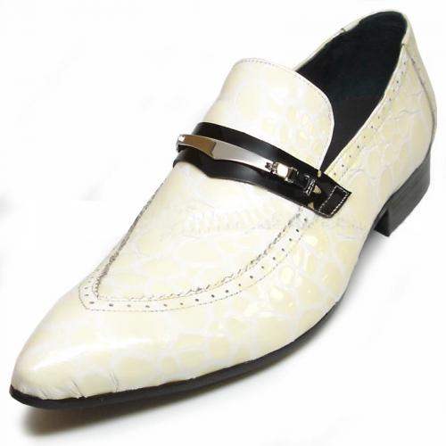 Fiesso Stone White Genuine Patent Leather Alligator Print Loafer Shoes FI3098